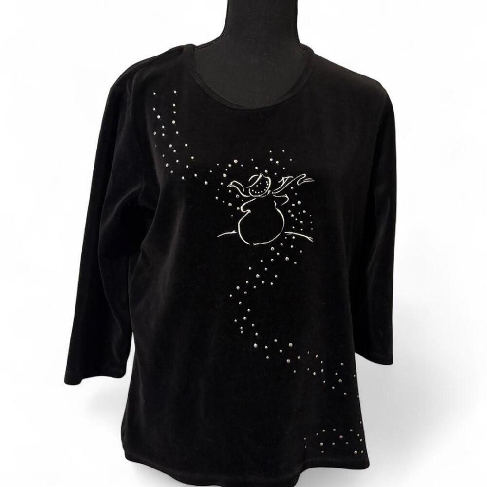 Karen Scott Black velvet quarter sleeve festive top Size Medium